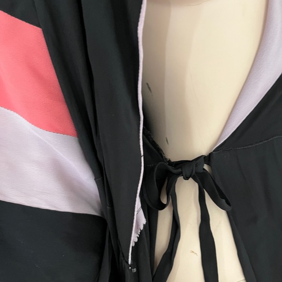 Vintage 40s Saybury Robe Dressing Gown Tricolor Black Peachy Coral Lavender S - Picture 9 of 16